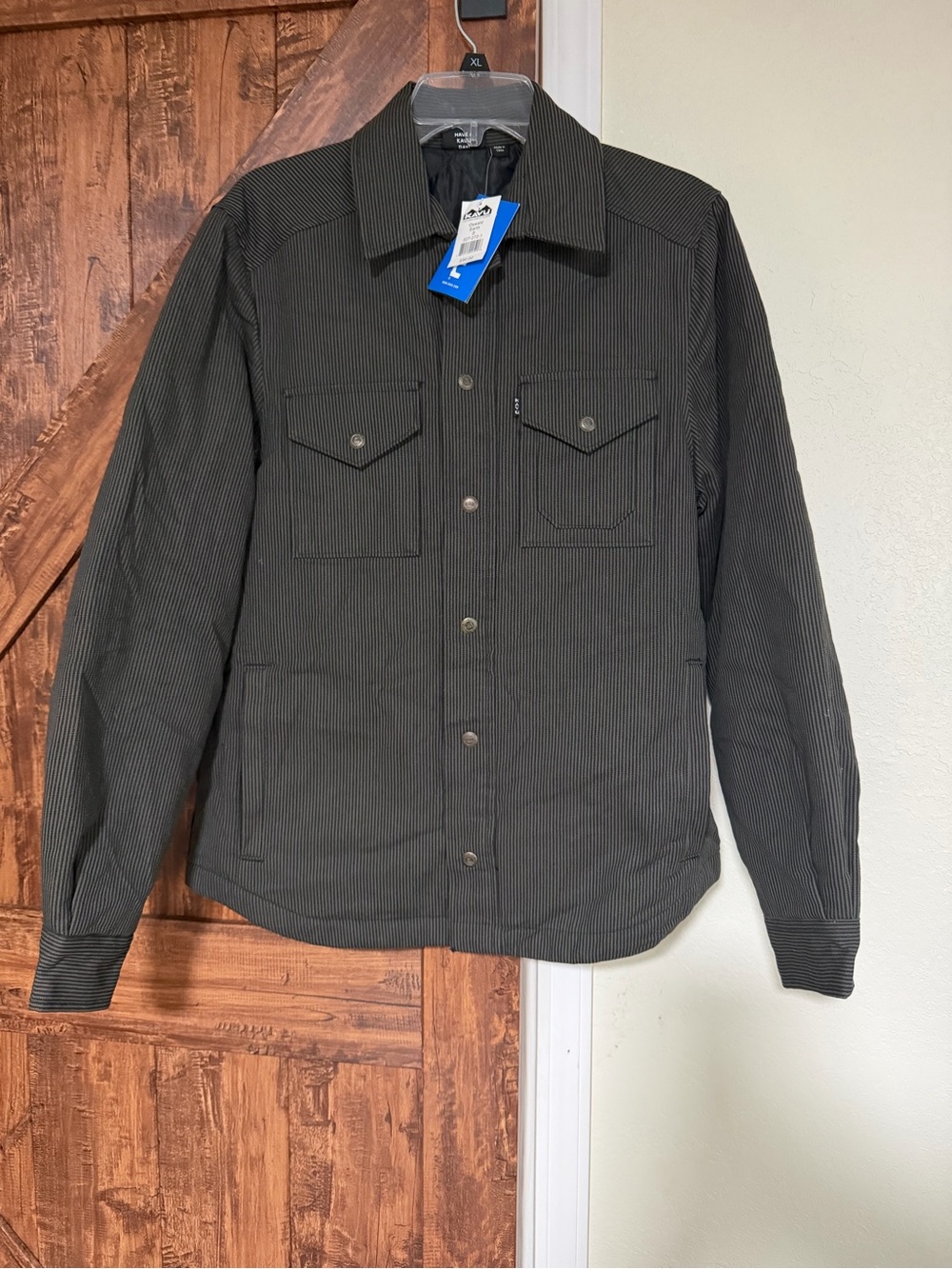 NWT Kavu Men OliveGreen/Black Pinstriped Shirt Jacket Size Small